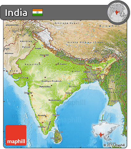 Physical Map of India, satellite outside, shaded relief sea