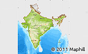 Physical Map of India, single color outside, bathymetry sea