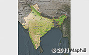 Satellite Map of India, darken, semi-desaturated