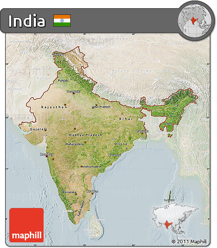 Satellite Map of India, lighten
