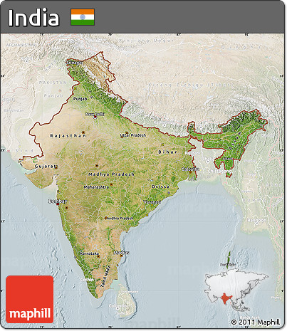 Satellite Map of India, lighten