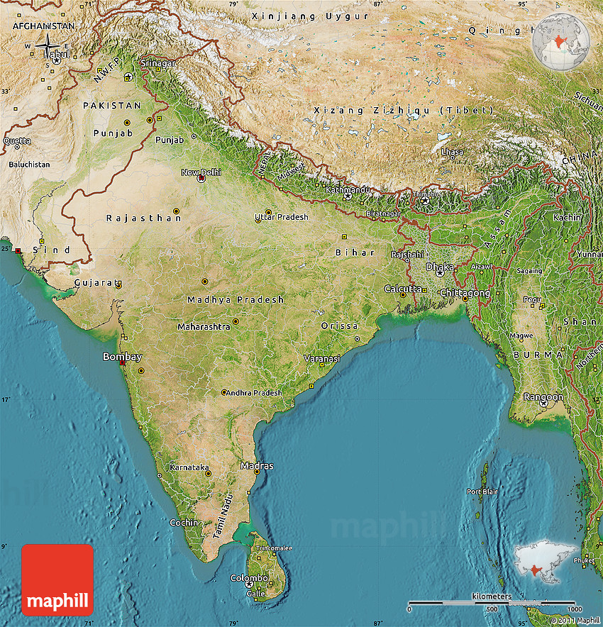 India Map Satellite View Satellite Map Of India