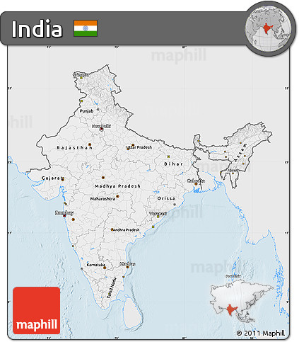 Silver Style Map of India, single color outside