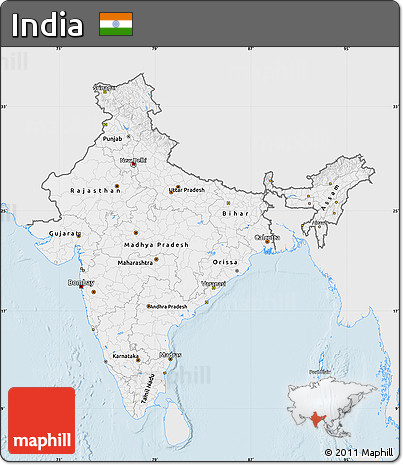 Silver Style Map of India, single color outside