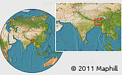 Satellite Location Map of Meghalaya, within the entire country
