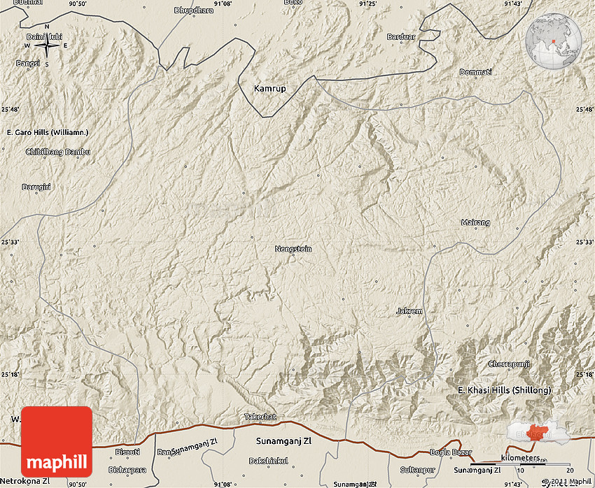 Shaded Relief Map of W. Khasi Hills (Nongst.)