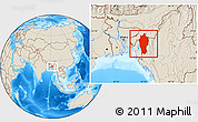 Shaded Relief Location Map of Mizoram