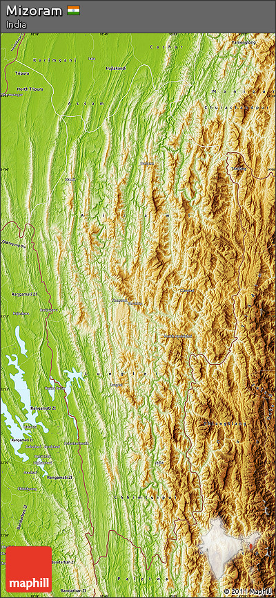 Physical Map of Mizoram