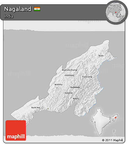 Gray 3D Map of Nagaland, single color outside