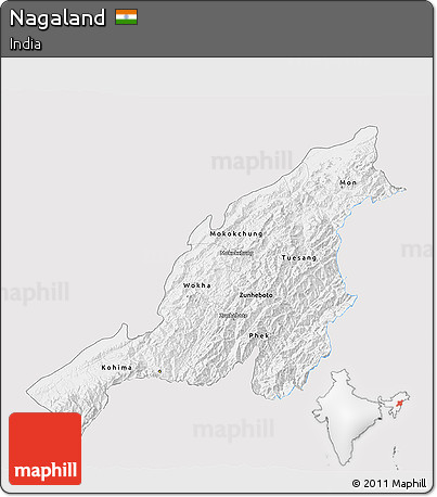 Silver Style 3D Map of Nagaland, single color outside