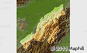 Physical Map of Nagaland, darken