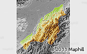 Physical Map of Nagaland, desaturated
