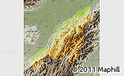 Physical Map of Nagaland, semi-desaturated