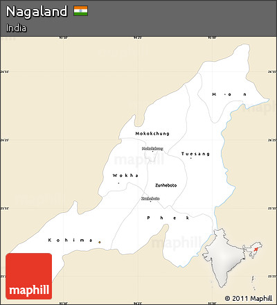 Classic Style Simple Map of Nagaland, single color outside