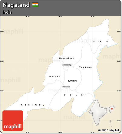 Classic Style Simple Map of Nagaland, single color outside