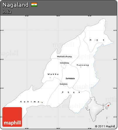 Silver Style Simple Map of Nagaland, single color outside
