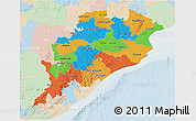 Political 3D Map of Orissa, lighten