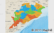 Political 3D Map of Orissa, shaded relief outside