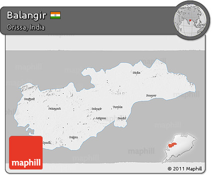 Gray 3D Map of Balangir, single color outside
