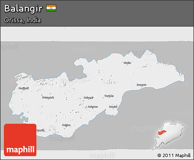 Gray 3D Map of Balangir, single color outside