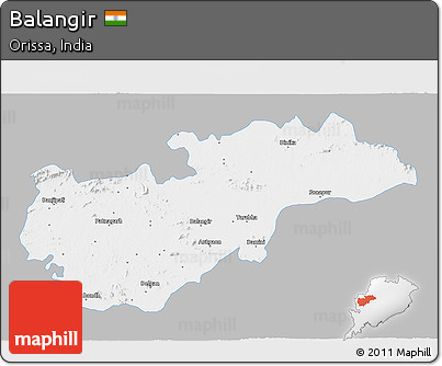 Gray 3D Map of Balangir, single color outside