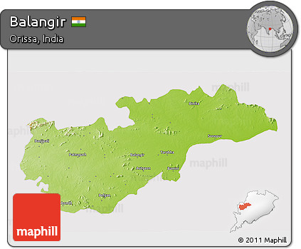 Physical 3D Map of Balangir, cropped outside