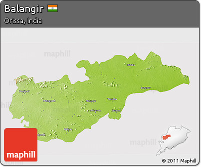 Physical 3D Map of Balangir, cropped outside