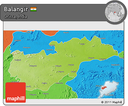 Physical 3D Map of Balangir, political outside
