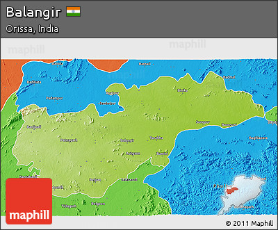 Physical 3D Map of Balangir, political outside