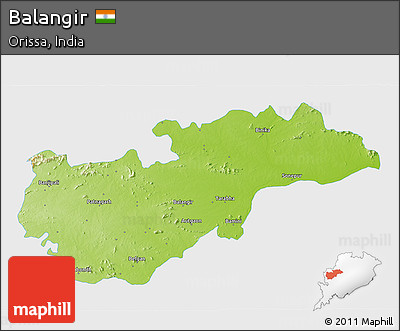 Physical 3D Map of Balangir, single color outside