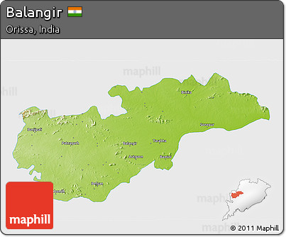 Physical 3D Map of Balangir, single color outside