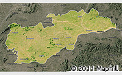 Satellite 3D Map of Balangir, darken, semi-desaturated