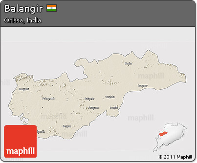 Shaded Relief 3D Map of Balangir, cropped outside