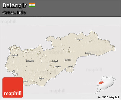 Shaded Relief 3D Map of Balangir, cropped outside