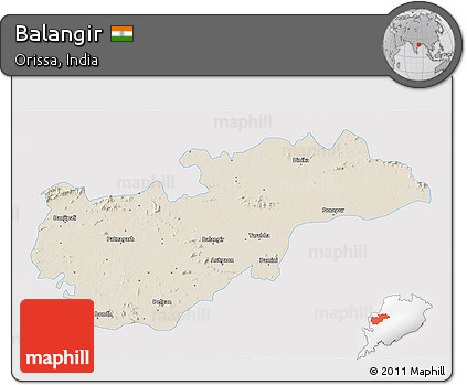 Shaded Relief 3D Map of Balangir, single color outside