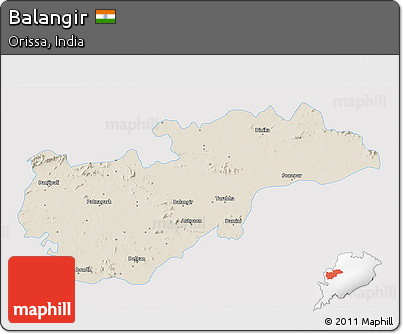 Shaded Relief 3D Map of Balangir, single color outside