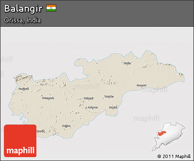 Shaded Relief 3D Map of Balangir, single color outside