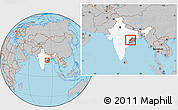 Gray Location Map of Balangir, highlighted country, highlighted parent region, within the entire country