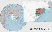 Gray Location Map of Balangir, highlighted country, highlighted parent region, hill shading