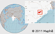 Gray Location Map of Balangir, highlighted country, hill shading