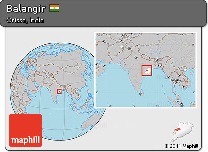 Gray Location Map of Balangir, highlighted parent region, within the entire country