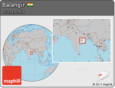 Gray Location Map of Balangir, highlighted parent region, within the entire country