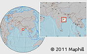 Gray Location Map of Balangir, highlighted parent region, within the entire country, hill shading