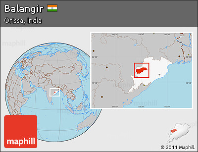 Gray Location Map of Balangir, highlighted parent region