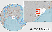 Gray Location Map of Balangir, highlighted parent region, hill shading