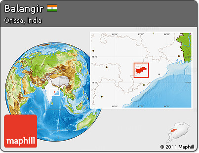 Physical Location Map of Balangir, highlighted country