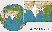 Satellite Location Map of Balangir, highlighted country, within the entire country