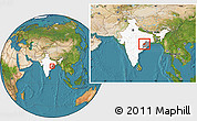 Satellite Location Map of Balangir, highlighted country, highlighted parent region, within the entire country