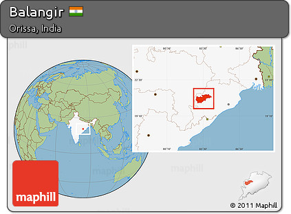 Savanna Style Location Map of Balangir, highlighted country