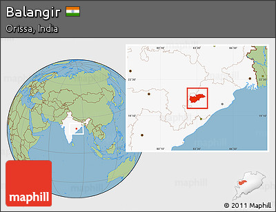 Savanna Style Location Map of Balangir, highlighted country